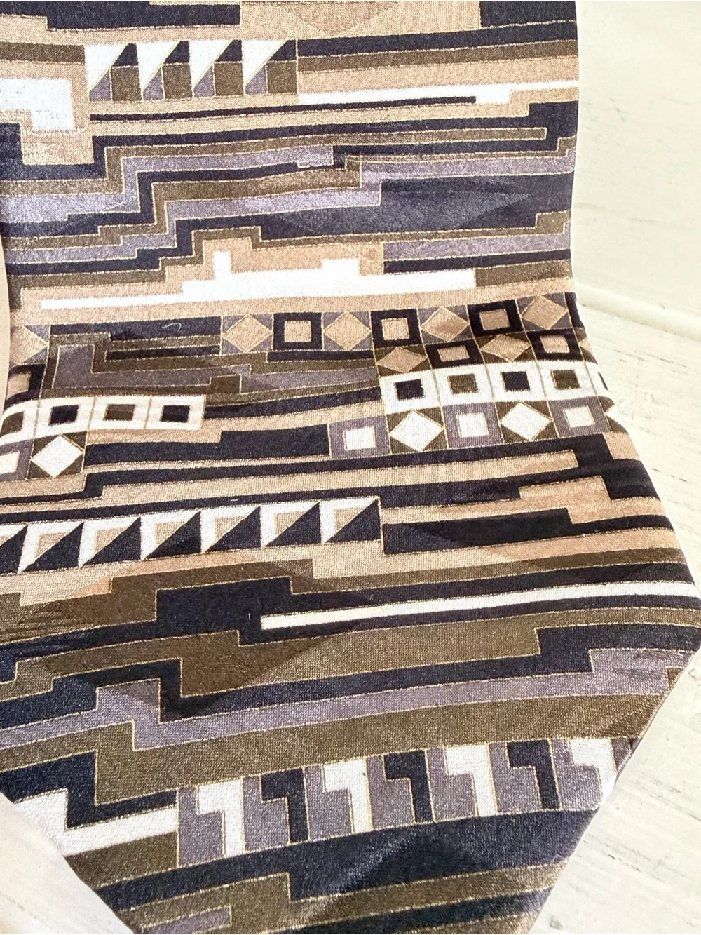 VTG 90s Gianfranco Ruffini Geometric Art Deco Silk Tie Made in USA Retro Brown